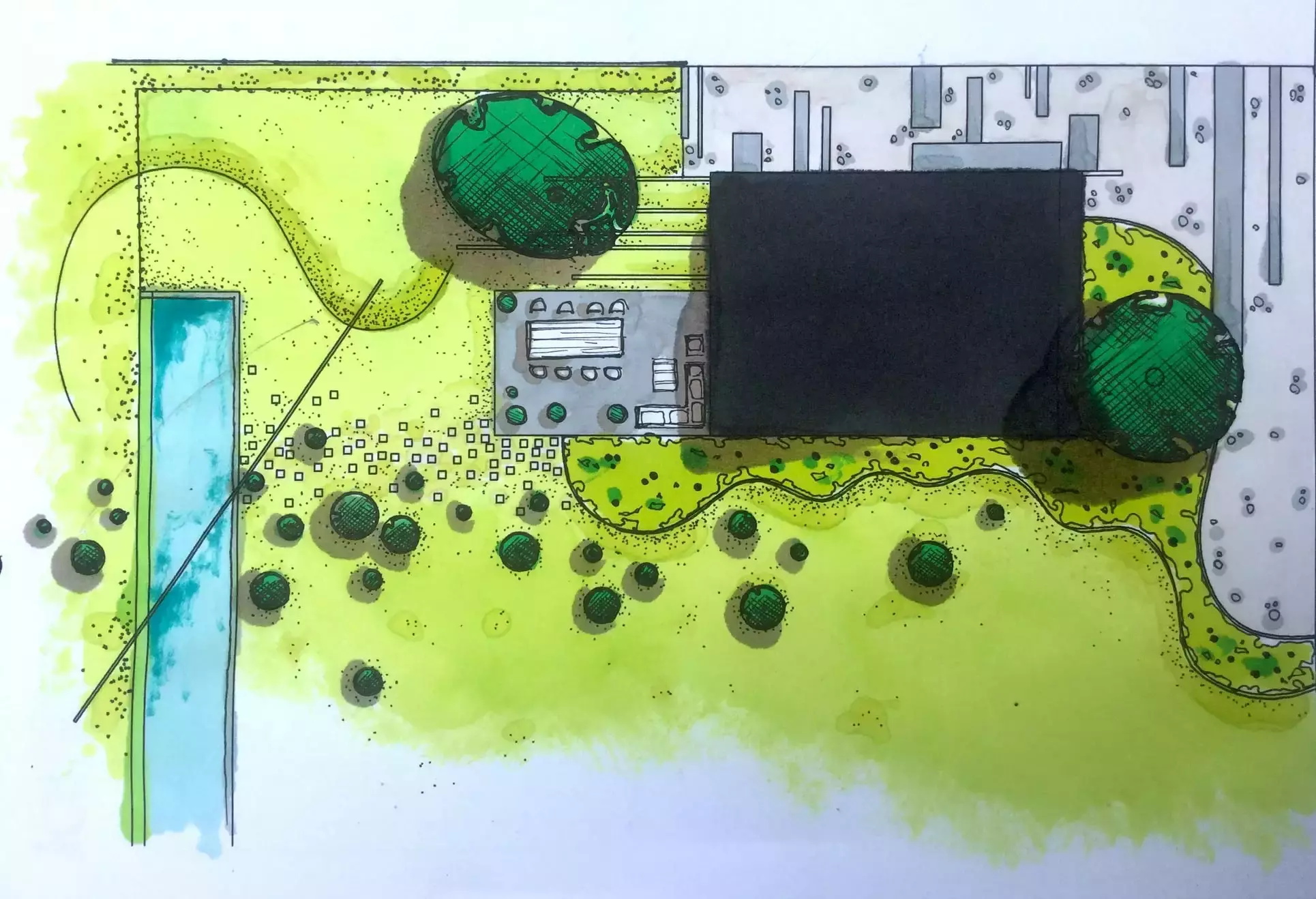 Creatief tuinontwerp met rechte zwemvijver – foto 1