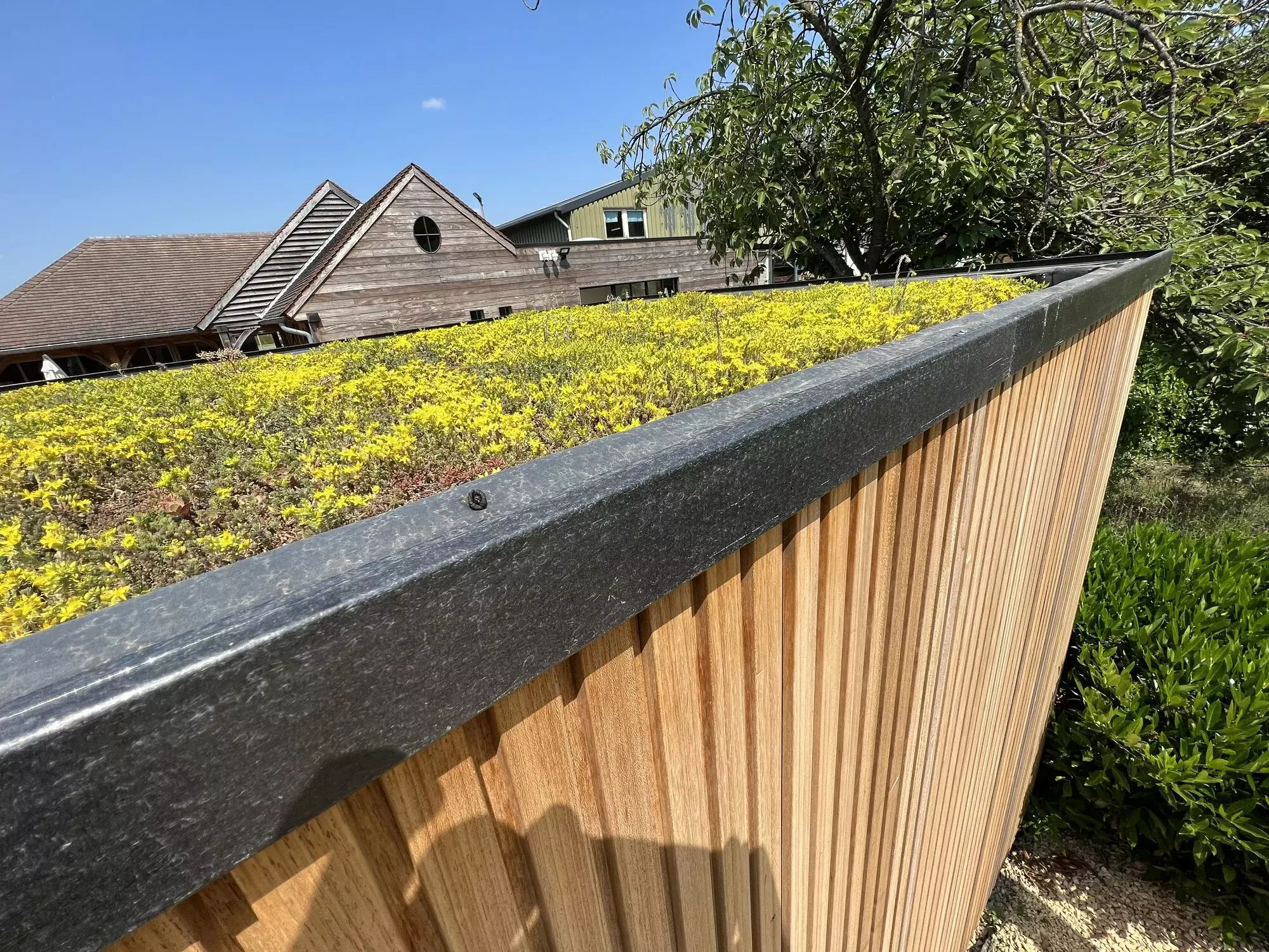 Vergroening op een veranda. Hierbij werd gekozen voor een afwerking van keien langs de rand. Dit geeft een esthetisch ef – foto 2