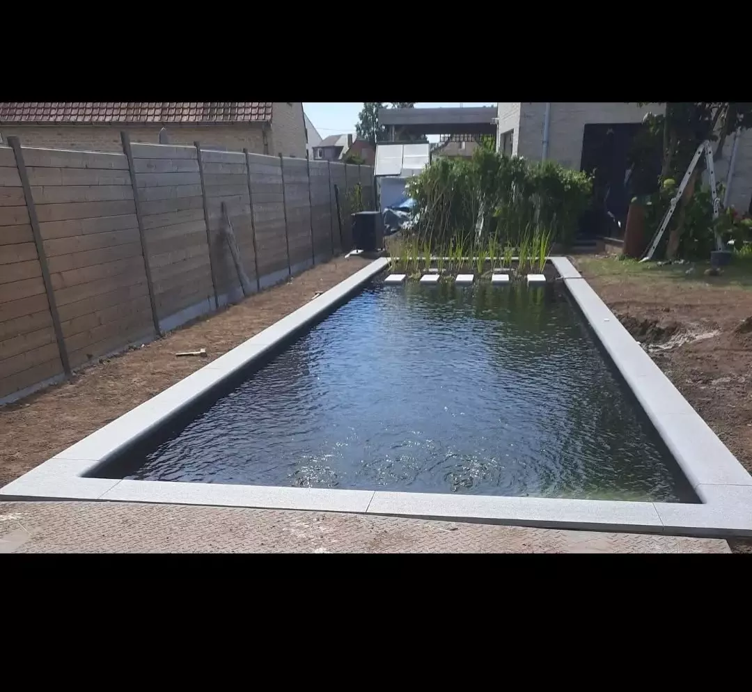 Strakke zwemvijver met EPDM liner aangelegd door D&amp;R Vijverbouw in Langdorp – foto 2